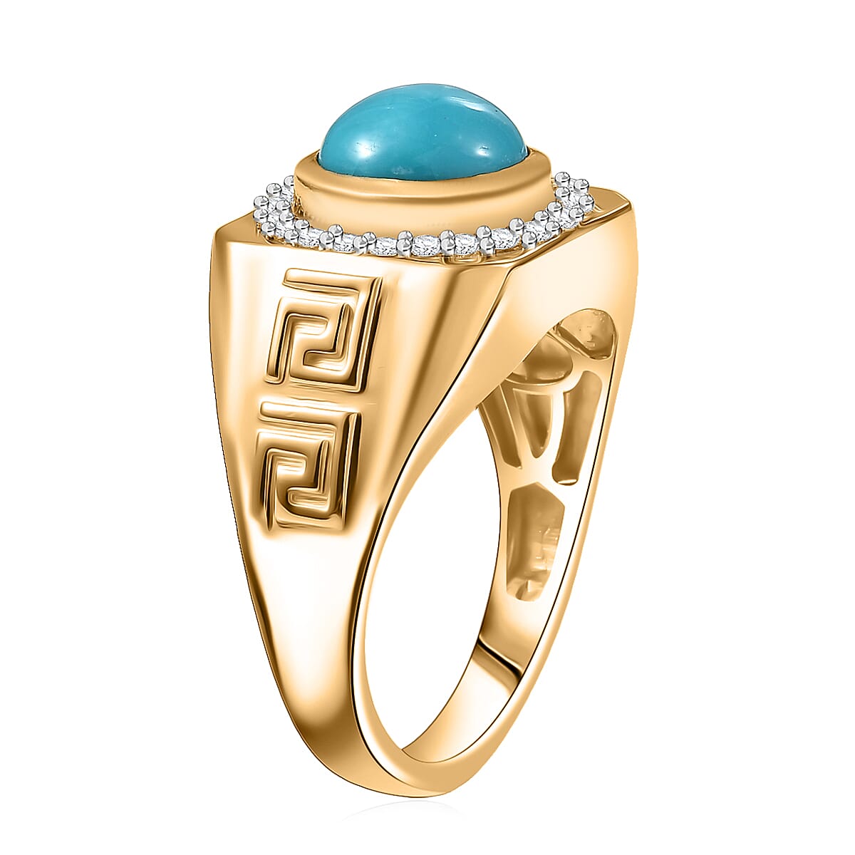 D'Joy AAA Sleeping Beauty Turquoise, Moissanite Men's Ring in 18K Vermeil YG Over Sterling Silver 3.10 ctw (Size 13.0) image number 3