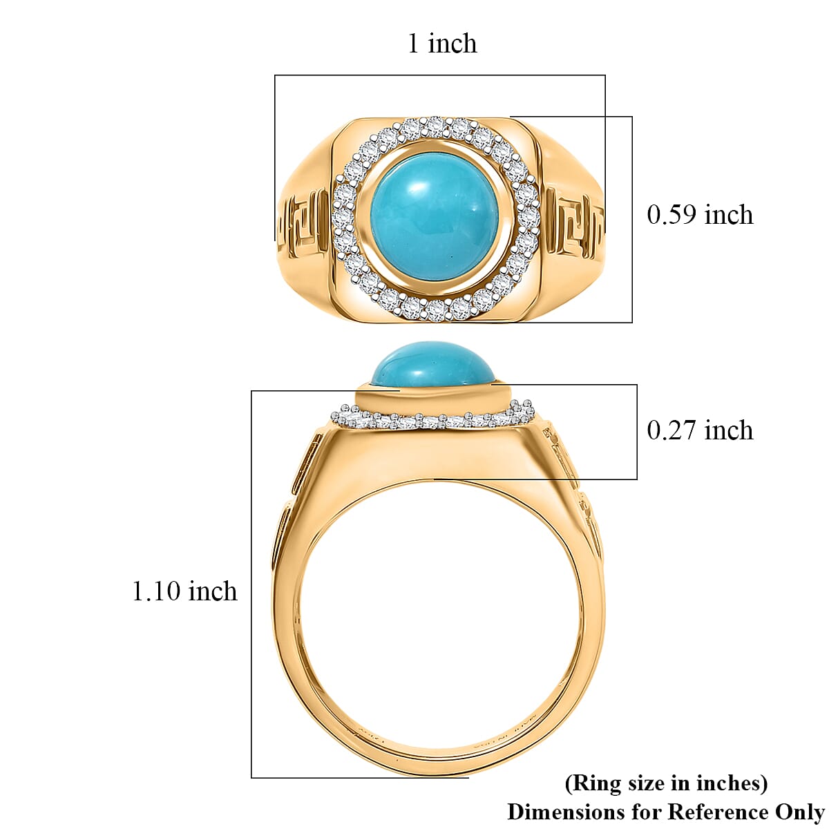 D'Joy AAA Sleeping Beauty Turquoise, Moissanite Men's Ring in 18K Vermeil YG Over Sterling Silver 3.10 ctw (Size 13.0) image number 5