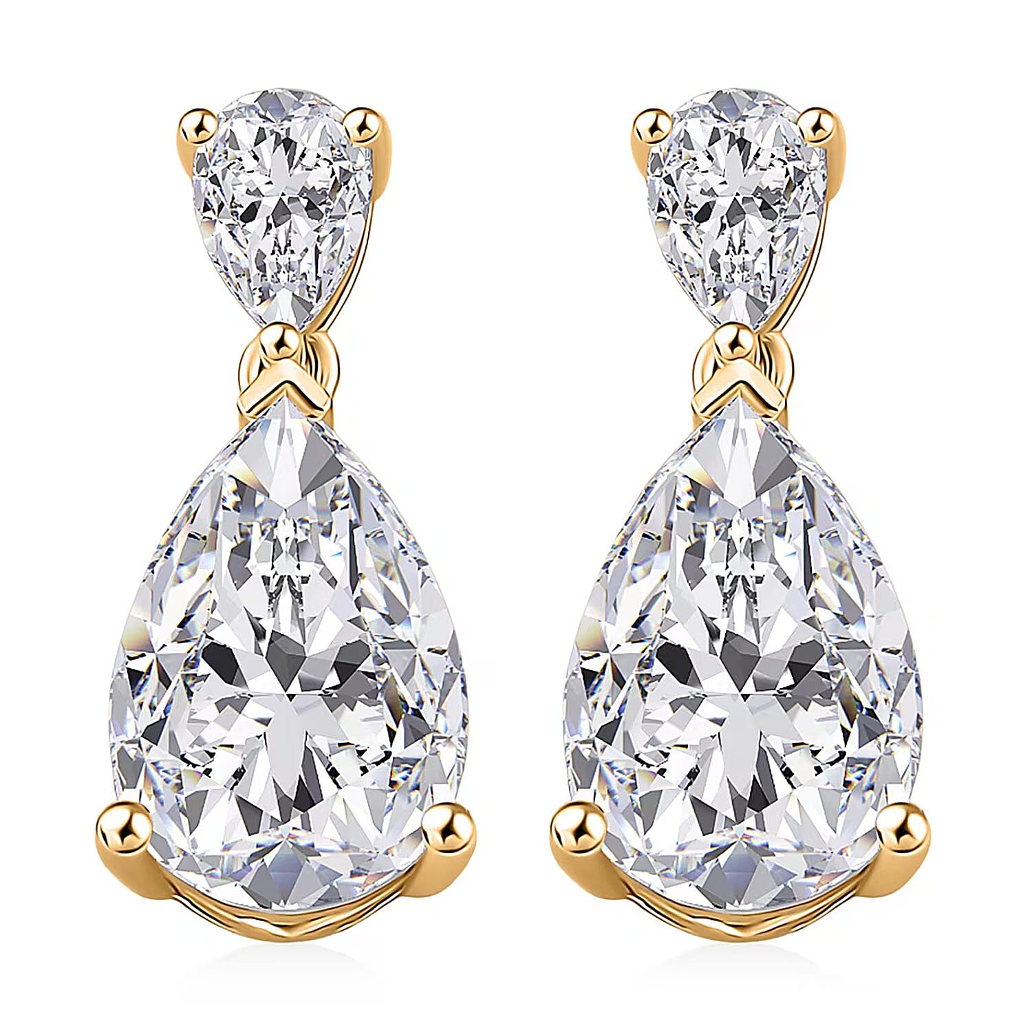 D'Joy Moissanite 6.60 ctw Celebrity Glam Tear Drop Earrings in 18K Vermeil Yellow Gold Over Sterling Silver