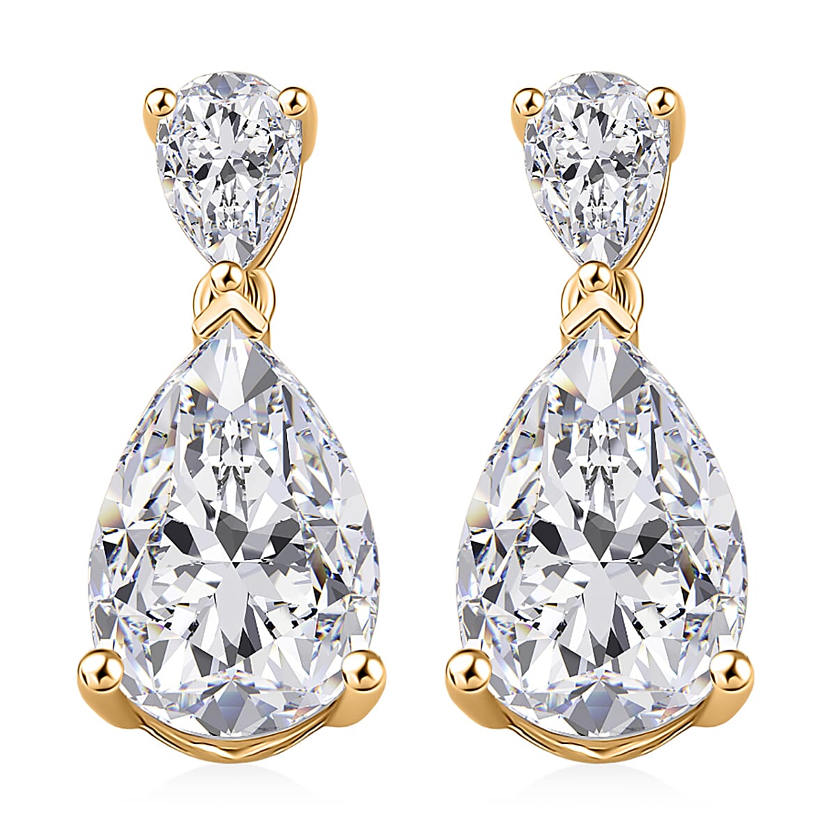  D'Joy Moissanite (Pear 12x8mm) Tear Drop  Earrings in 18K Vermeil YG Over Sterling Silver 6.60 ctw image number 0
