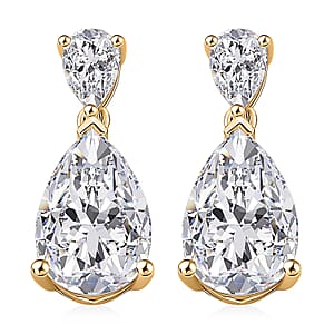 Doorbuster D'Joy Moissanite 6.60 ctw Celebrity Glam Tear Drop Earrings in 18K Vermeil Yellow Gold Over Sterling Silver