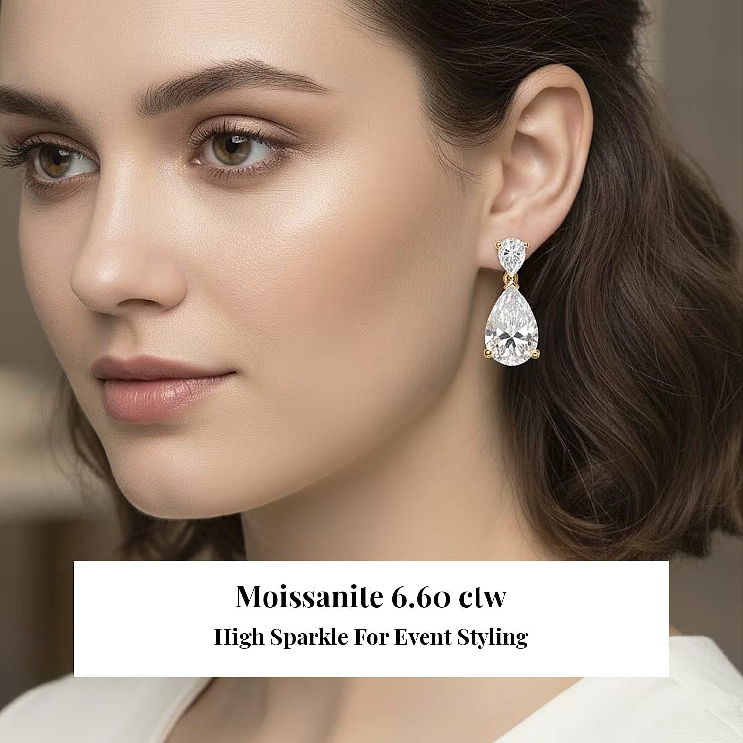  D'Joy Moissanite 6.60 ctw Celebrity Glam Tear Drop Earrings in 18K Vermeil Yellow Gold Over Sterling Silver