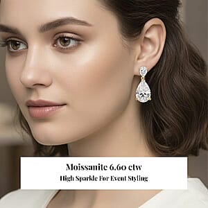 Doorbuster D'Joy Moissanite 6.60 ctw Celebrity Glam Tear Drop Earrings in 18K Vermeil Yellow Gold Over Sterling Silver