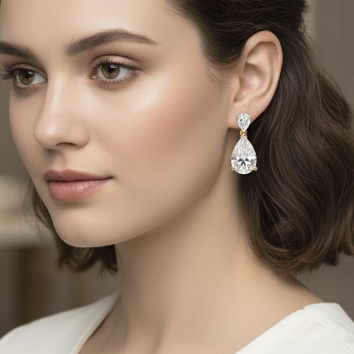  D'Joy Moissanite (Pear 12x8mm) Tear Drop  Earrings in 18K Vermeil YG Over Sterling Silver 6.60 ctw image number 2