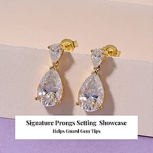 Doorbuster D'Joy Moissanite 6.60 ctw Celebrity Glam Tear Drop Earrings in 18K Vermeil Yellow Gold Over Sterling Silver