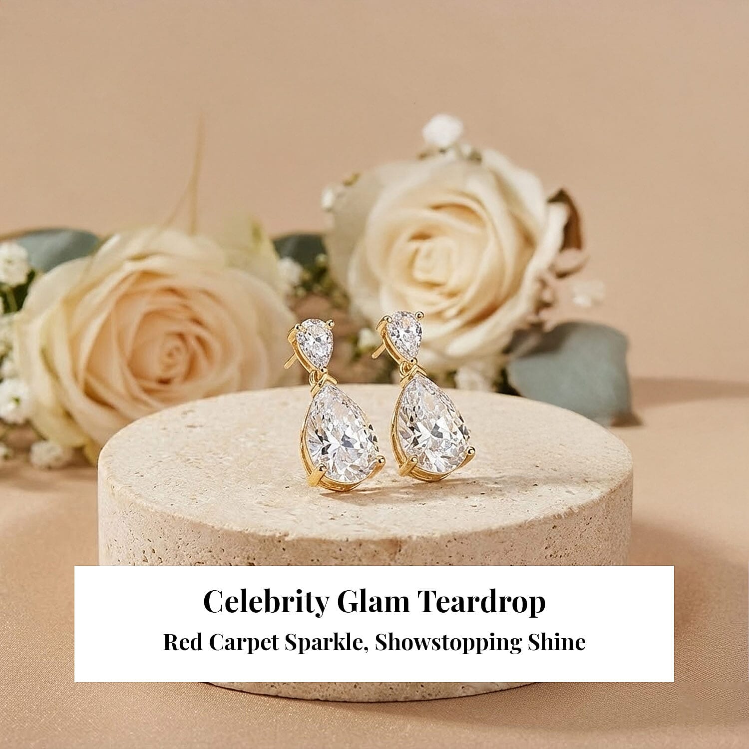  D'Joy Moissanite 6.60 ctw Celebrity Glam Tear Drop Earrings in 18K Vermeil Yellow Gold Over Sterling Silver