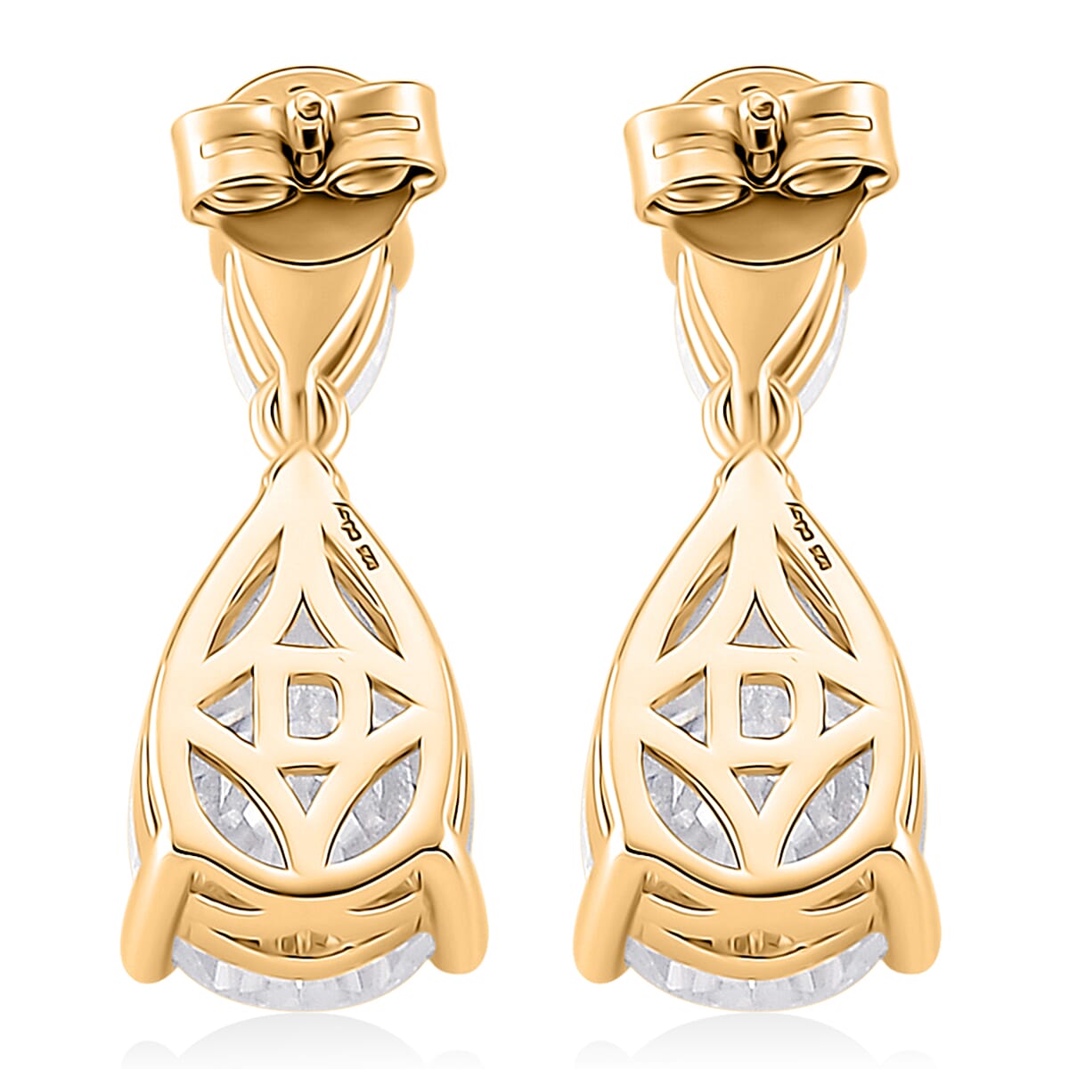  D'Joy Moissanite (Pear 12x8mm) Tear Drop  Earrings in 18K Vermeil YG Over Sterling Silver 6.60 ctw image number 4
