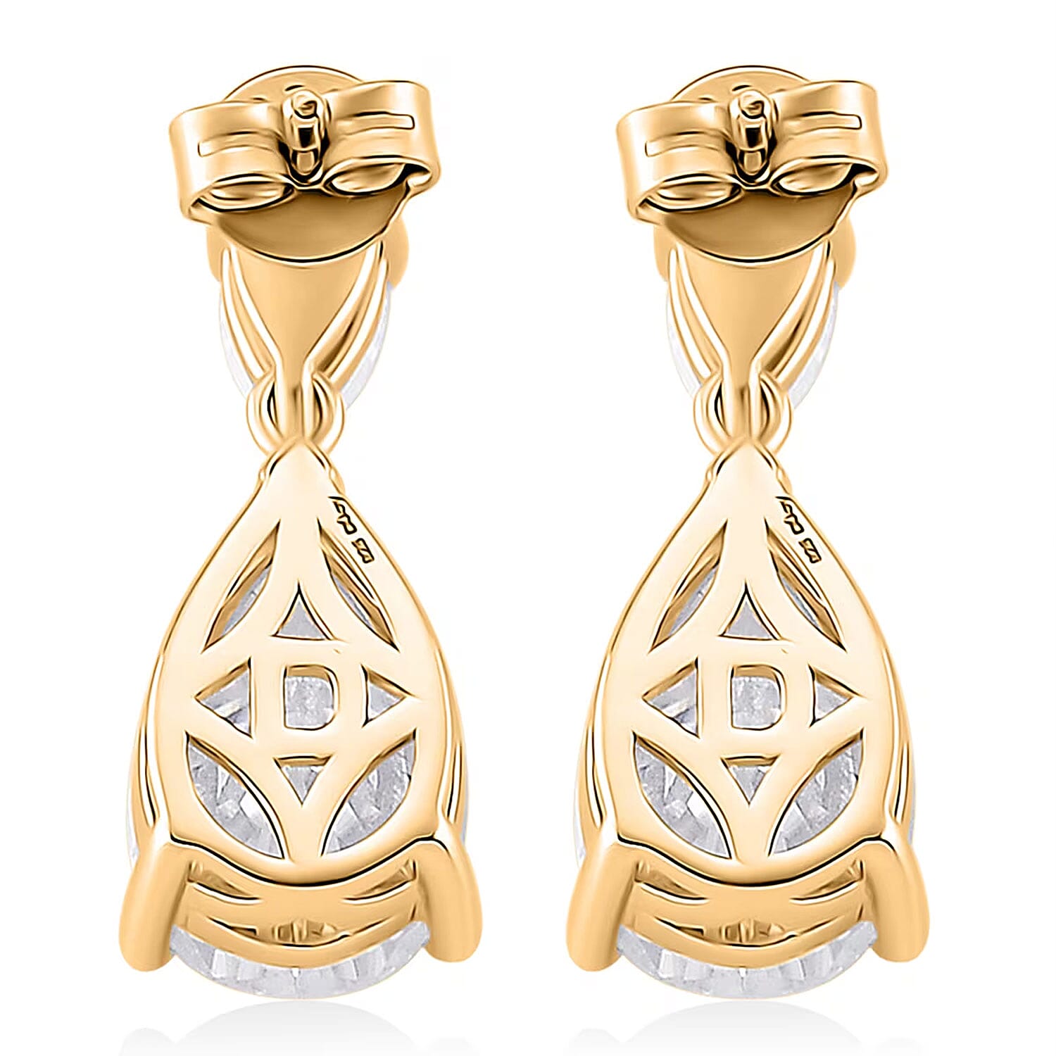  D'Joy Moissanite 6.60 ctw Celebrity Glam Tear Drop Earrings in 18K Vermeil Yellow Gold Over Sterling Silver