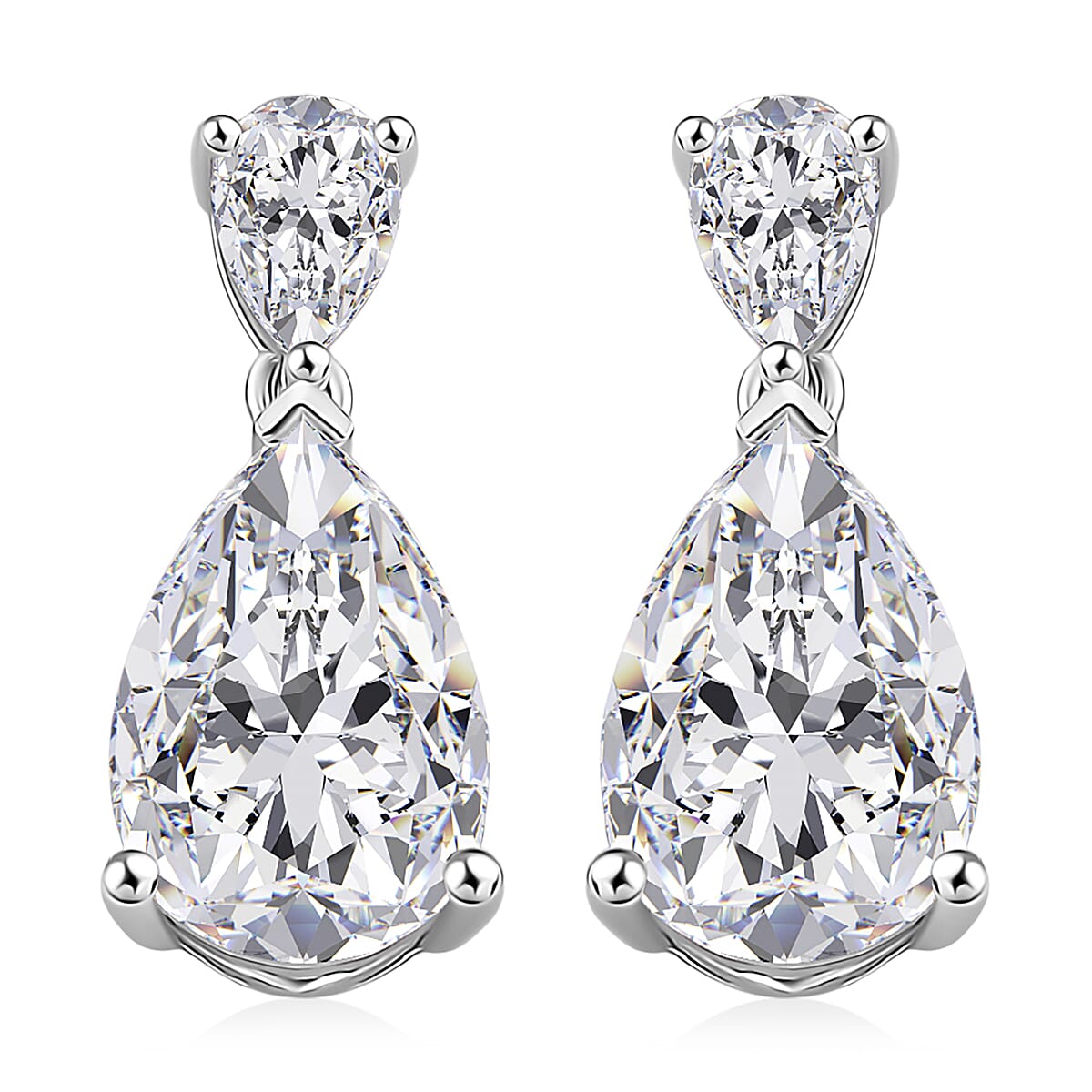 Doorbuster D'Joy Moissanite 6.60 ctw Celebrity Glam Tear Drop Earrings in Rhodium Over Sterling Silver image number 0