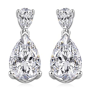 Doorbuster D'Joy Moissanite 6.60 ctw Celebrity Glam Tear Drop Earrings in Rhodium Over Sterling Silver
