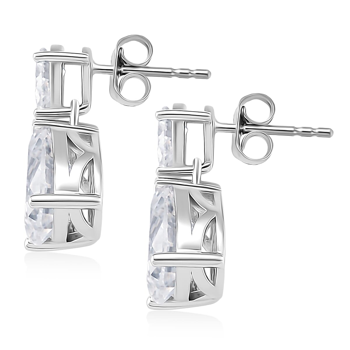 Doorbuster D'Joy Moissanite 6.60 ctw Celebrity Glam Tear Drop Earrings in Rhodium Over Sterling Silver image number 3
