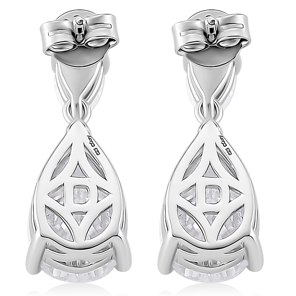 Doorbuster D'Joy Moissanite 6.60 ctw Celebrity Glam Tear Drop Earrings in Rhodium Over Sterling Silver image number 4