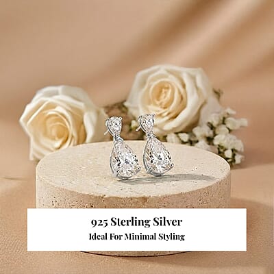  D'Joy Moissanite 6.60 ctw Celebrity Glam Tear Drop Earrings in Rhodium Over Sterling Silver