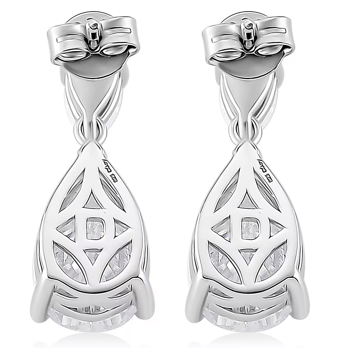  D'Joy Moissanite 6.60 ctw Celebrity Glam Tear Drop Earrings in Rhodium Over Sterling Silver image number 7