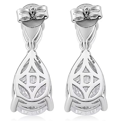  D'Joy Moissanite 6.60 ctw Celebrity Glam Tear Drop Earrings in Rhodium Over Sterling Silver