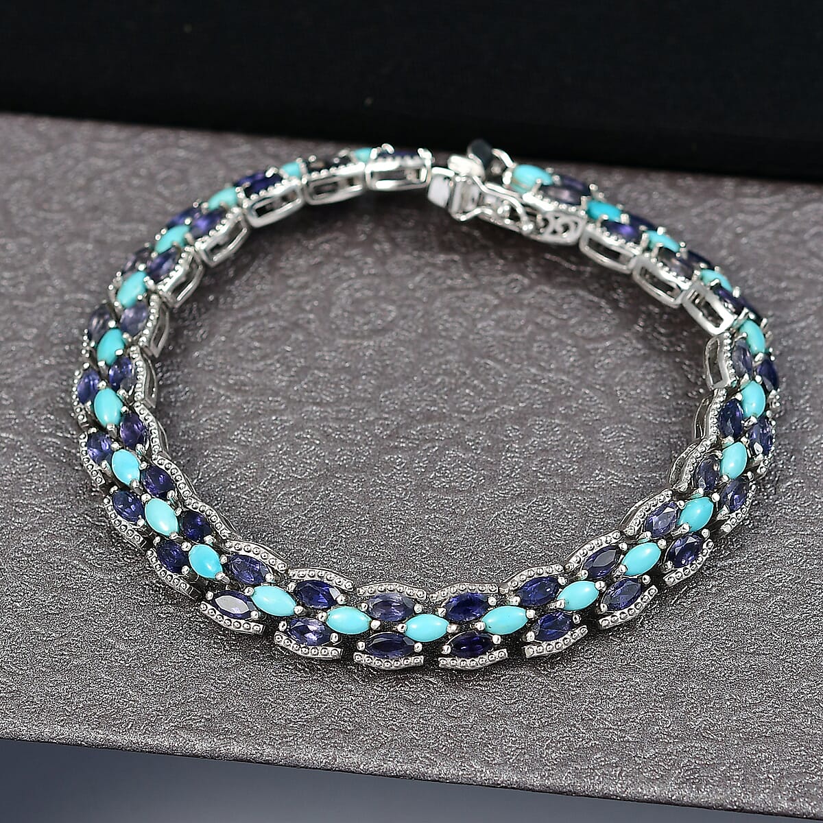 D'Joy Premium Sleeping Beauty Turquoise and Catalina Iolite 9.25 ctw Blue Majesty Bracelet in Rhodium Over Sterling Silve (7.25 In) image number 1