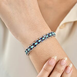 D'Joy Premium Sleeping Beauty Turquoise and Catalina Iolite 9.25 ctw Blue Majesty Bracelet in Rhodium Over Sterling Silve (7.25 In)