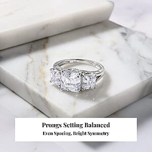  D'Joy Asscher Cut Moissanite 5.90 ctw Eternal Trinity Ring in Rhodium Over Sterling Silver (Size 7.0)