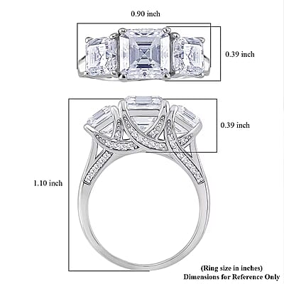 D'Joy Asscher Cut Moissanite 5.90 ctw Eternal Trinity Ring in Rhodium Over Sterling Silver (Size 7.0)