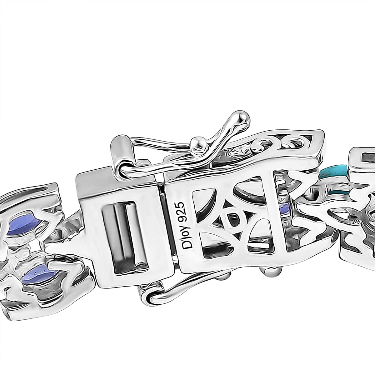 D'Joy Premium Sleeping Beauty Turquoise and Catalina Iolite 8.40 ctw Blue Majesty Bracelet in Rhodium Over Sterling Silve (6.50 In) image number 3