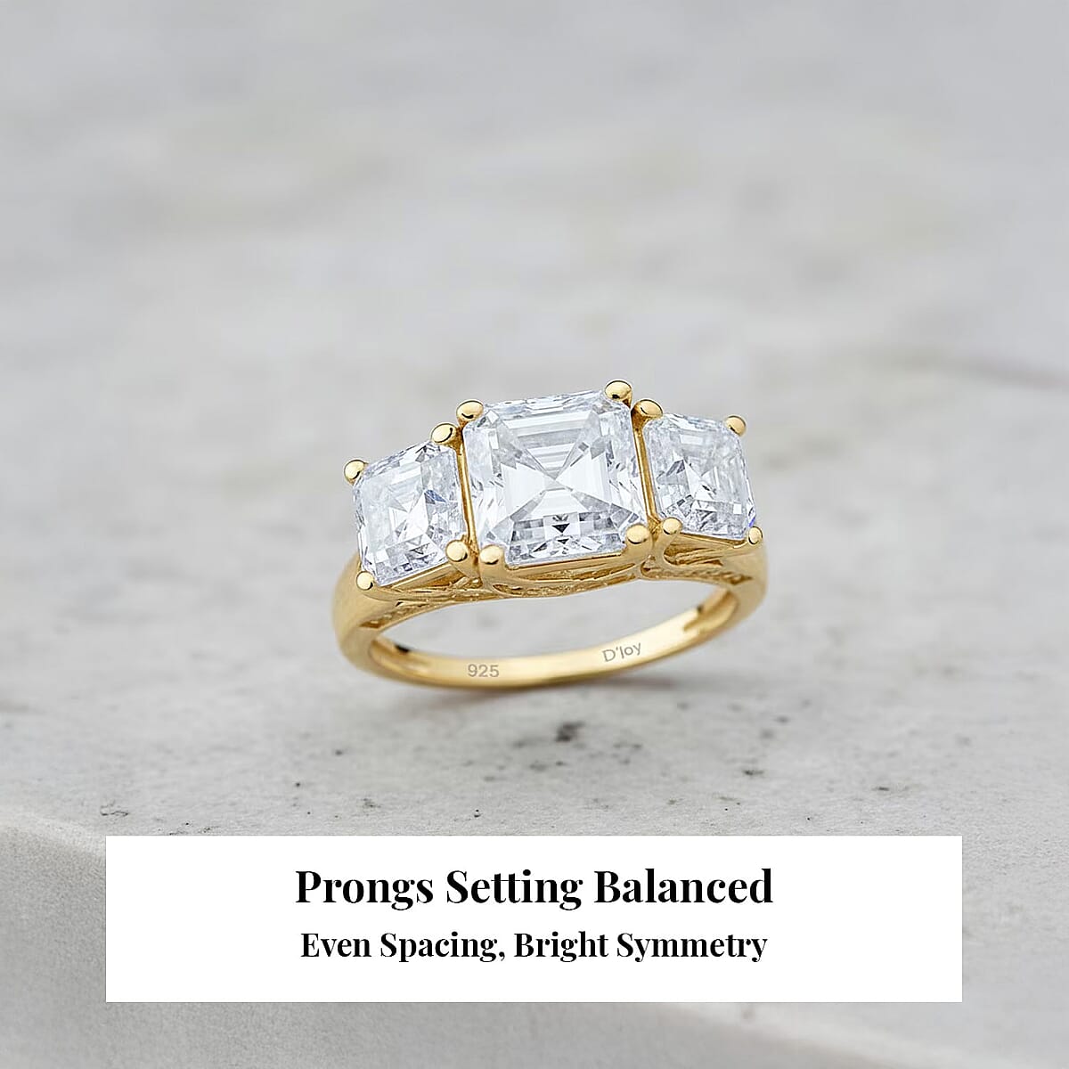  D'Joy Asscher Cut Moissanite 5.90 ctw Eternal Trinity Ring in 18K Vermeil Yellow Gold Over Sterling Silver (Size 10.0) image number 2