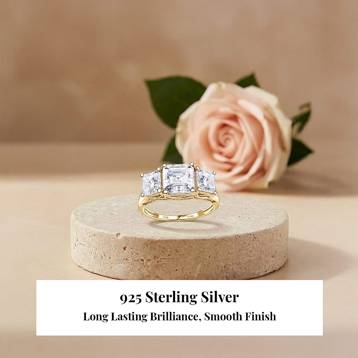  D'Joy Asscher Cut Moissanite 5.90 ctw Eternal Trinity Ring in 18K Vermeil Yellow Gold Over Sterling Silver (Size 10.0) image number 5