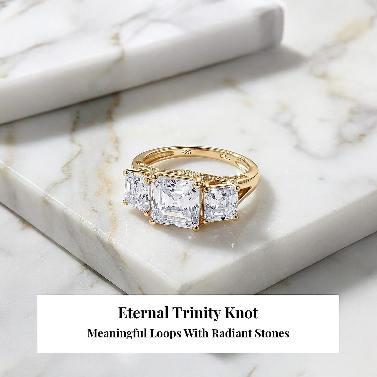  D'Joy Asscher Cut Moissanite 5.90 ctw Eternal Trinity Ring in 18K Vermeil Yellow Gold Over Sterling Silver (Size 6.0) image number 4