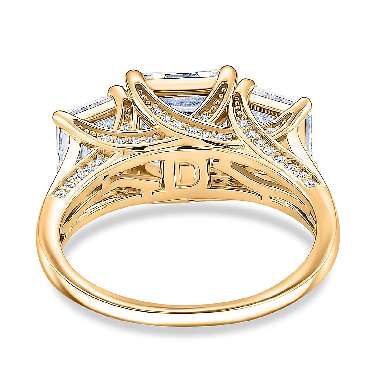  D'Joy Asscher Cut Moissanite 5.90 ctw Eternal Trinity Ring in 18K Vermeil Yellow Gold Over Sterling Silver (Size 6.0) image number 7
