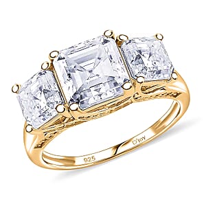  D'Joy Asscher Cut Moissanite 5.90 ctw Eternal Trinity Ring in 18K Vermeil Yellow Gold Over Sterling Silver (Size 8.0)
