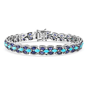 D'Joy Premium Sleeping Beauty Turquoise and Catalina Iolite 10.35 ctw Blue Majesty Bracelet in Rhodium Over Sterling Silve (8.00 In)