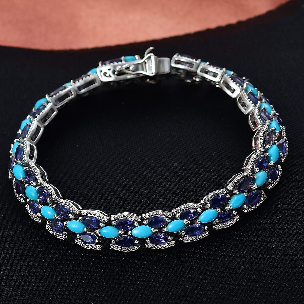 D'Joy Premium Sleeping Beauty Turquoise and Catalina Iolite 10.35 ctw Blue Majesty Bracelet in Rhodium Over Sterling Silve (8.00 In) image number 1