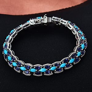 D'Joy Premium Sleeping Beauty Turquoise and Catalina Iolite 10.35 ctw Blue Majesty Bracelet in Rhodium Over Sterling Silve (8.00 In)