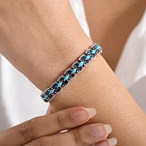 D'Joy Premium Sleeping Beauty Turquoise and Catalina Iolite 10.35 ctw Blue Majesty Bracelet in Rhodium Over Sterling Silve (8.00 In)