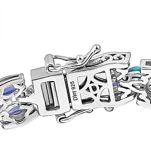 D'Joy Premium Sleeping Beauty Turquoise and Catalina Iolite 10.35 ctw Blue Majesty Bracelet in Rhodium Over Sterling Silve (8.00 In)