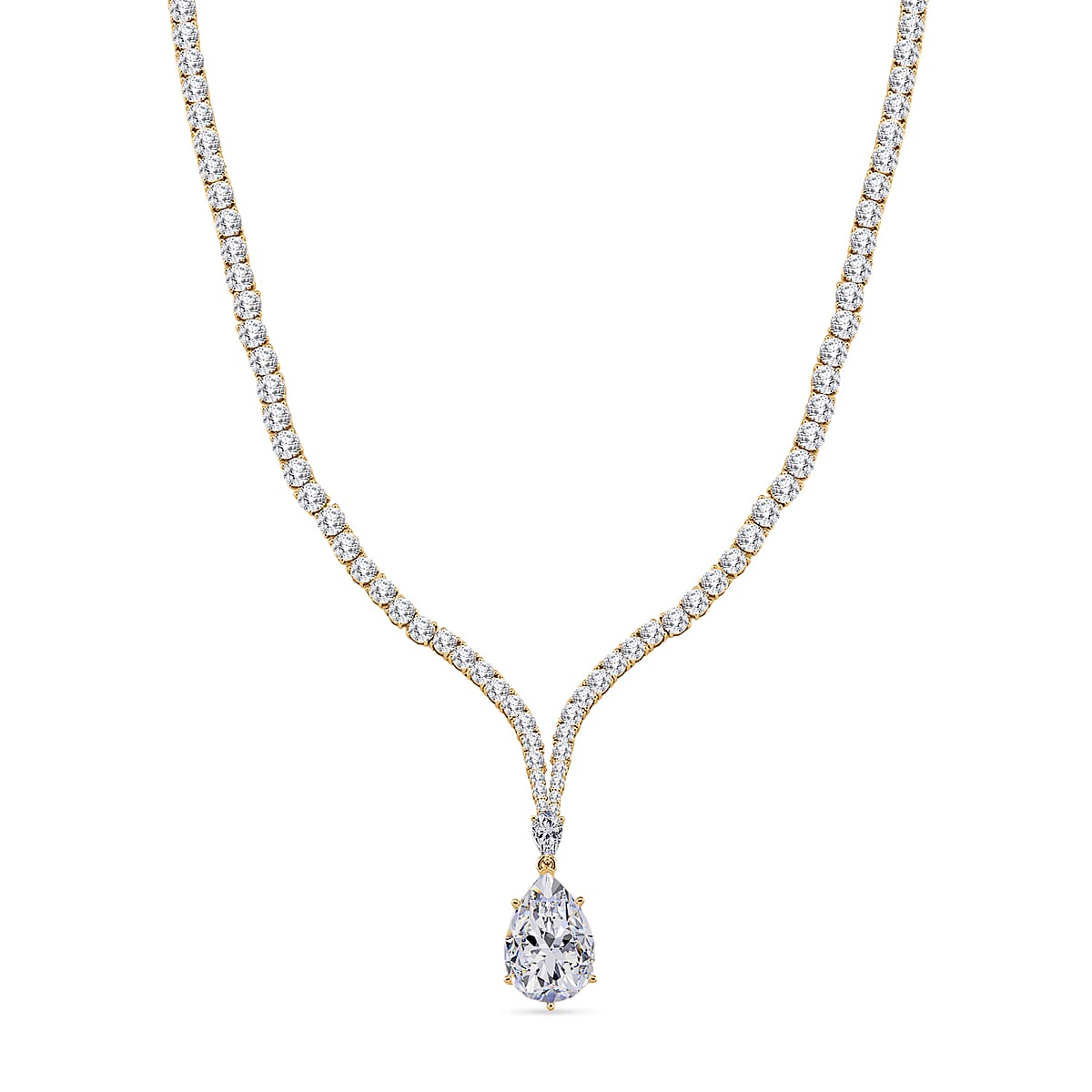 Doorbuster D'Joy Moissanite 60.00 ctw Celebrity Glam Tear Drop Necklace in 18K Vermeil Yellow Gold Over Sterling Silver 18 Inches image number 0
