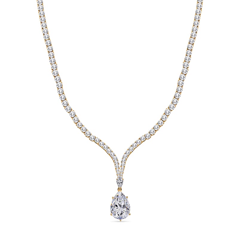 D'Joy Moissanite 60.00 ctw Celebrity Glam Tear Drop Necklace in 18K Vermeil Yellow Gold Over Sterling Silver 18 Inches