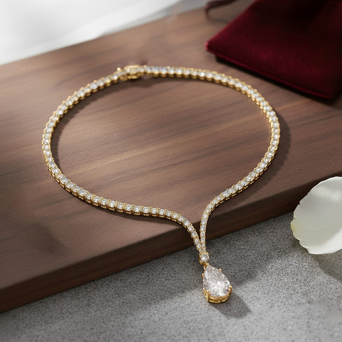 Doorbuster D'Joy Moissanite 60.00 ctw Celebrity Glam Tear Drop Necklace in 18K Vermeil Yellow Gold Over Sterling Silver 18 Inches image number 1