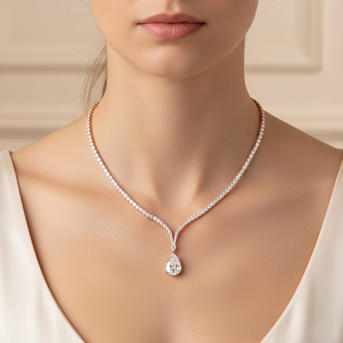 Doorbuster D'Joy Moissanite 60.00 ctw Celebrity Glam Tear Drop Necklace in 18K Vermeil Yellow Gold Over Sterling Silver 18 Inches image number 2