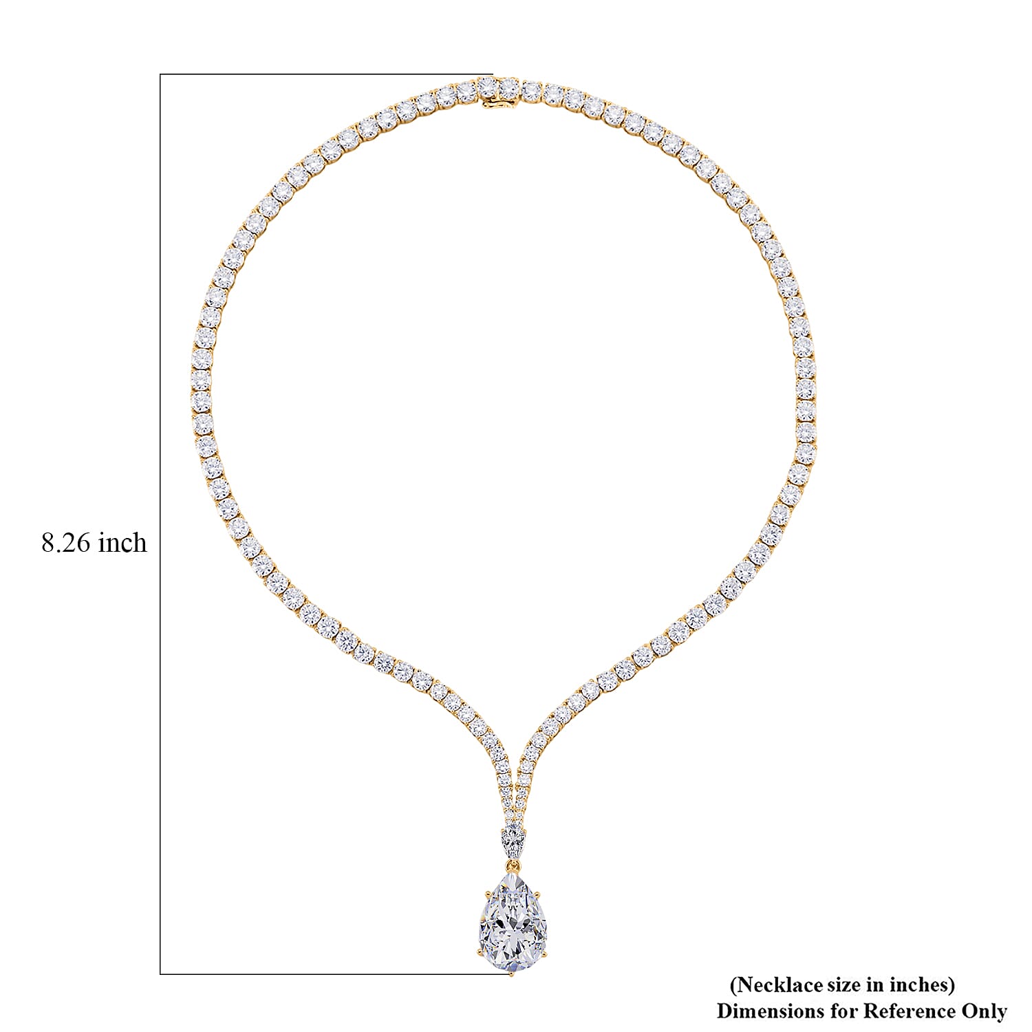 D'Joy Moissanite 60.00 ctw Celebrity Glam Tear Drop Necklace in 18K Vermeil Yellow Gold Over Sterling Silver 18 Inches