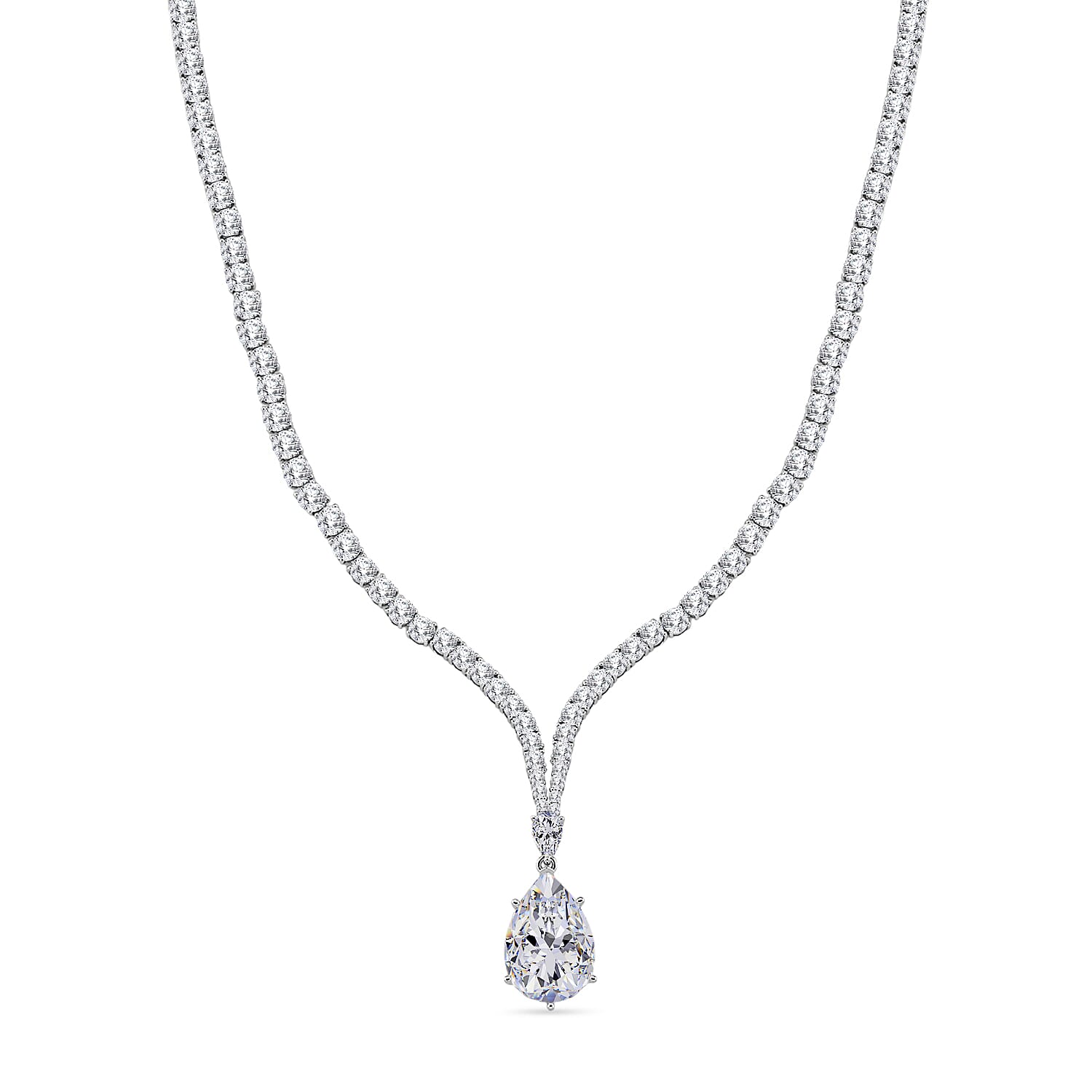  D'Joy Moissanite 59.85 ctw Celebrity Glam Tear Drop Necklace in Rhodium Over Sterling Silver 18 Inches