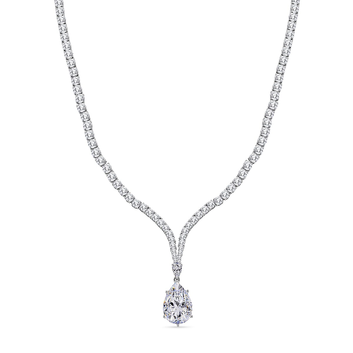 Doorbuster D'Joy Moissanite 59.85 ctw Celebrity Glam Tear Drop Necklace in Rhodium Over Sterling Silver 18 Inches image number 0