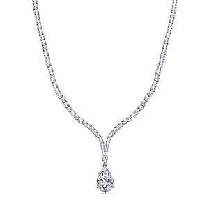 Doorbuster D'Joy Moissanite 59.85 ctw Celebrity Glam Tear Drop Necklace in Rhodium Over Sterling Silver 18 Inches