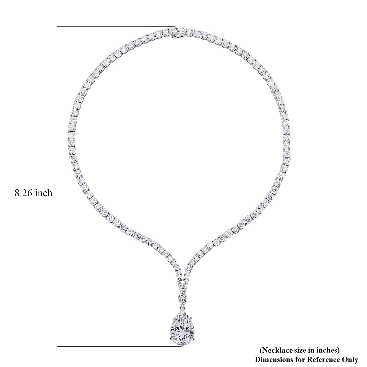  D'Joy Moissanite 59.85 ctw Celebrity Glam Tear Drop Necklace in Rhodium Over Sterling Silver 18 Inches