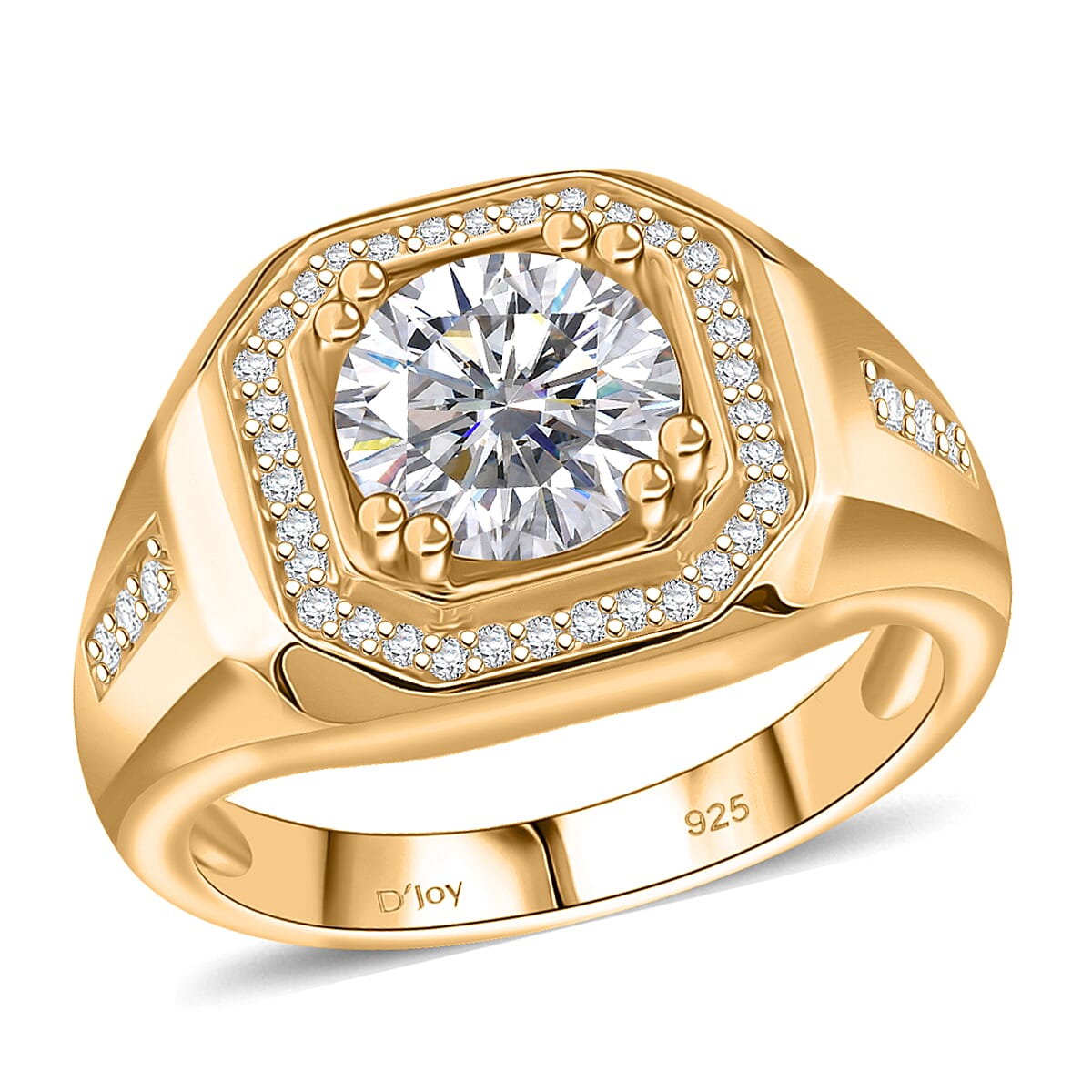 Doorbuster D'Joy Moissanite 2.00 ctw Titan’s Halo Men's Ring in 18K Vermeil Yellow Gold Over Sterling Silver (Size 10.0) image number 0