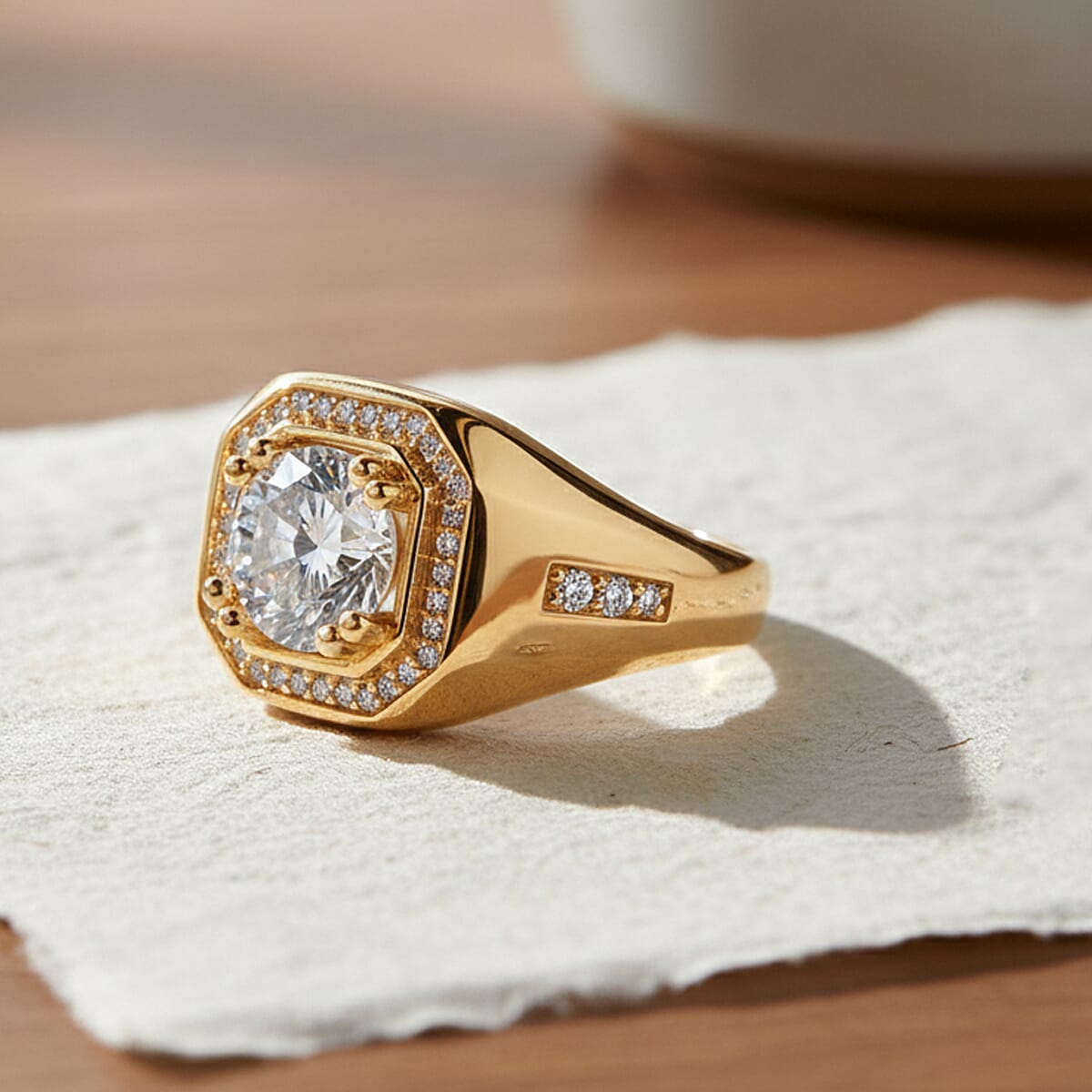 Doorbuster D'Joy Moissanite 2.00 ctw Titan’s Halo Men's Ring in 18K Vermeil Yellow Gold Over Sterling Silver (Size 10.0) image number 1