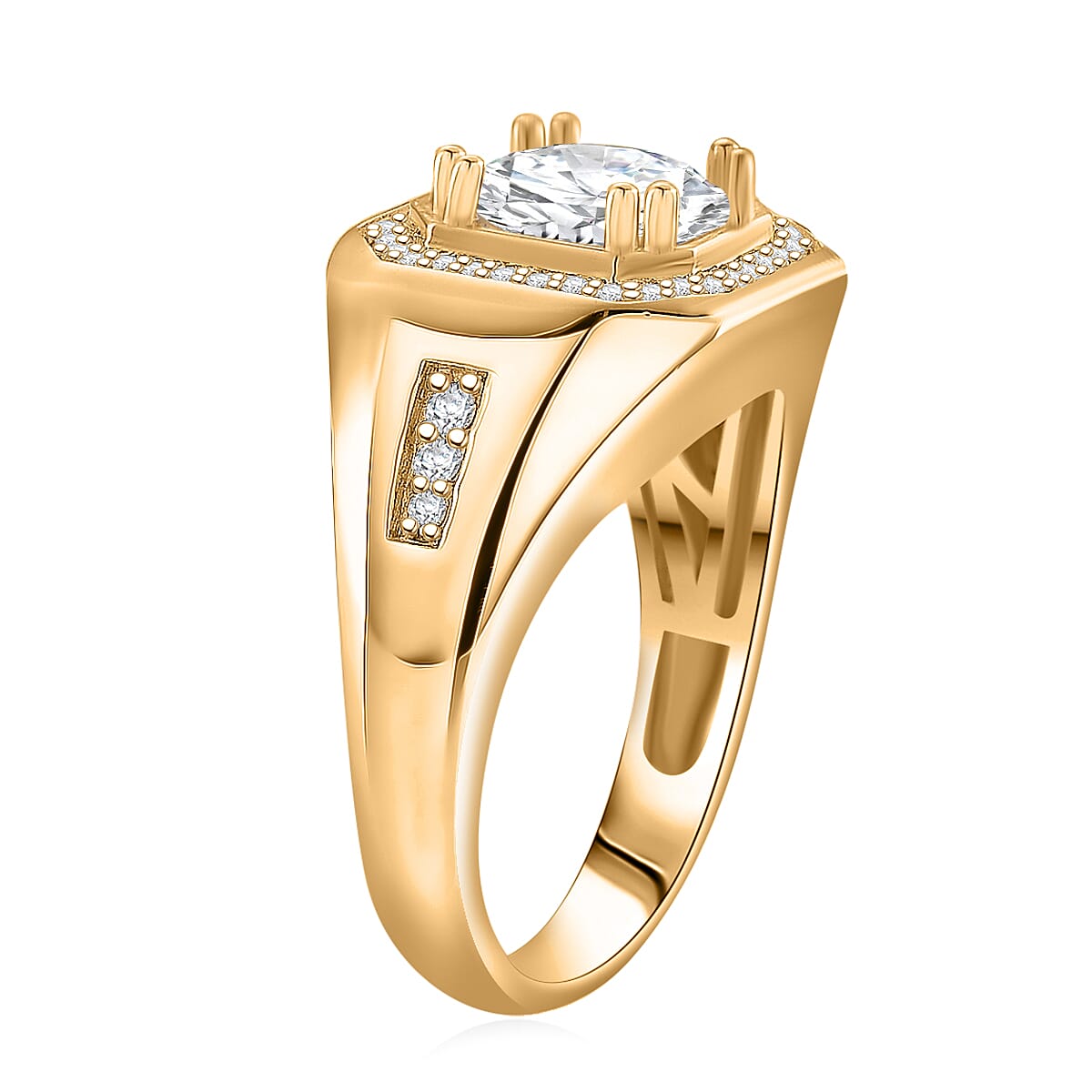 Doorbuster D'Joy Moissanite 2.00 ctw Titan’s Halo Men's Ring in 18K Vermeil Yellow Gold Over Sterling Silver (Size 10.0) image number 3