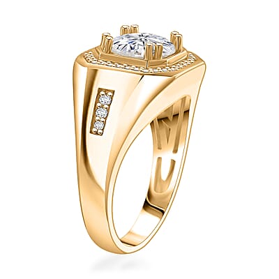 D'Joy Moissanite Halo Men's Ring in 18K Vermeil YG Over Sterling Silver 2.00 ctw (Size 10.0)