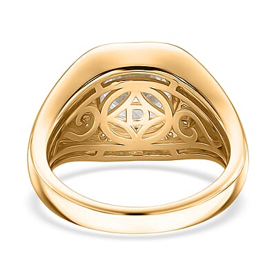D'Joy Moissanite Halo Men's Ring in 18K Vermeil YG Over Sterling Silver 2.00 ctw (Size 10.0)