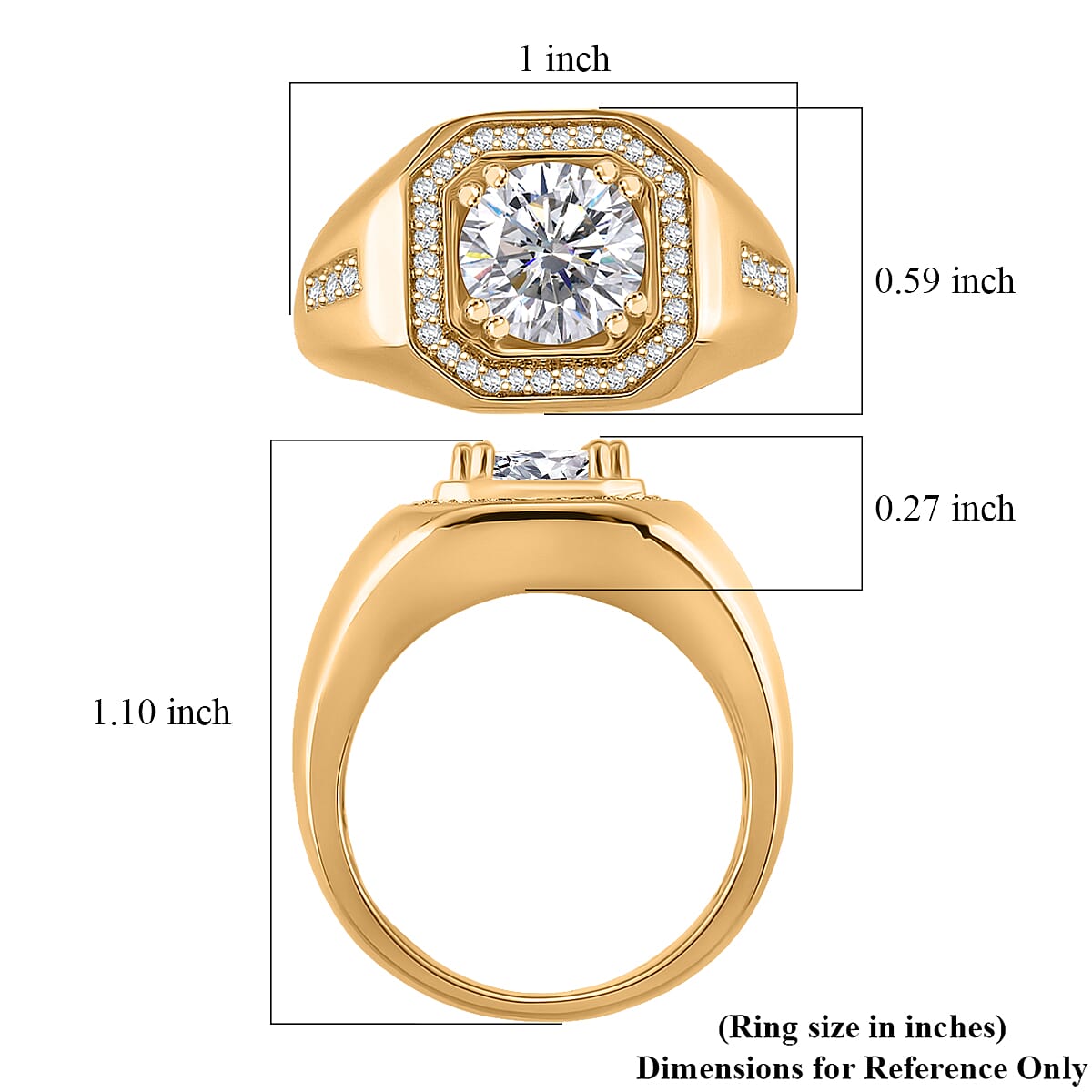 Doorbuster D'Joy Moissanite 2.00 ctw Titan’s Halo Men's Ring in 18K Vermeil Yellow Gold Over Sterling Silver (Size 10.0) image number 5