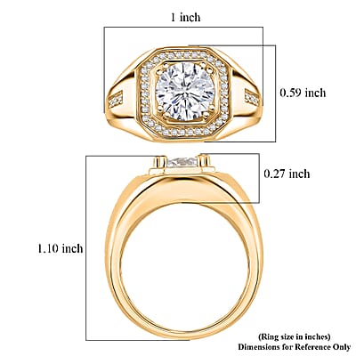 D'Joy Moissanite Halo Men's Ring in 18K Vermeil YG Over Sterling Silver 2.00 ctw (Size 10.0)